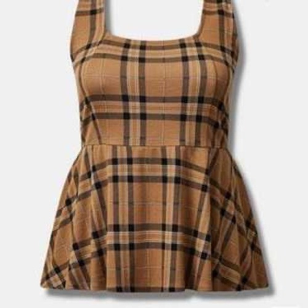 Torrid Peplum Top Womens 3 Babydoll Brown Plaid EUC